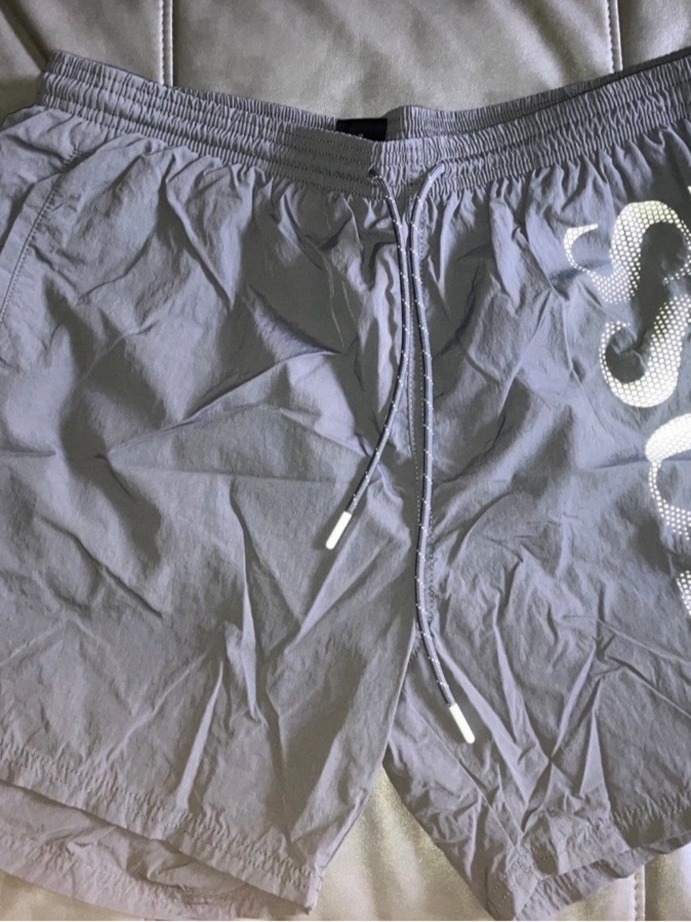 Hugo Boss Light Gray Athletic Swim Shorts with Drawstring - Liner cut